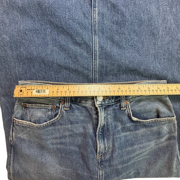 NWT AGOLDE Leif Low Slung Denim Maxi Skirt in Swing Blue Front Slit Size 26 - Picture 8 of 13